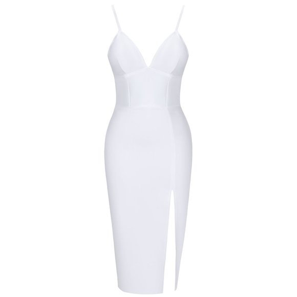 White Strappy Sleeveless Slit Midi Bandage Dress - Picture 3 of 6